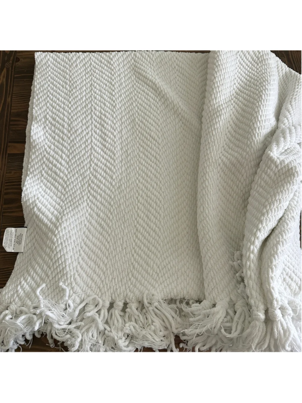 Nicole Miller Home Throw Blanket White Herringbone Textured Fringe 50x60